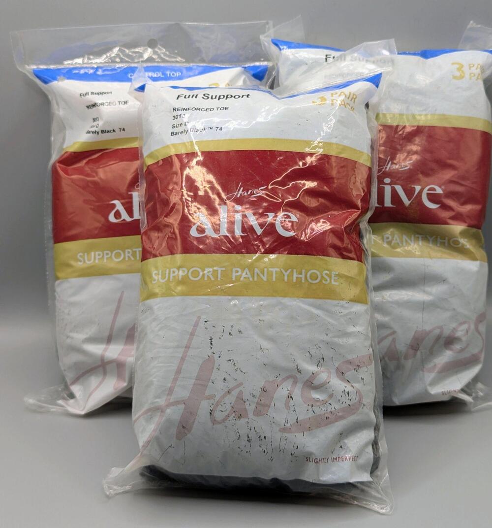 Hanes Alive Support Pantyhose Womens Size D Barely Black Control Top 3 Pair